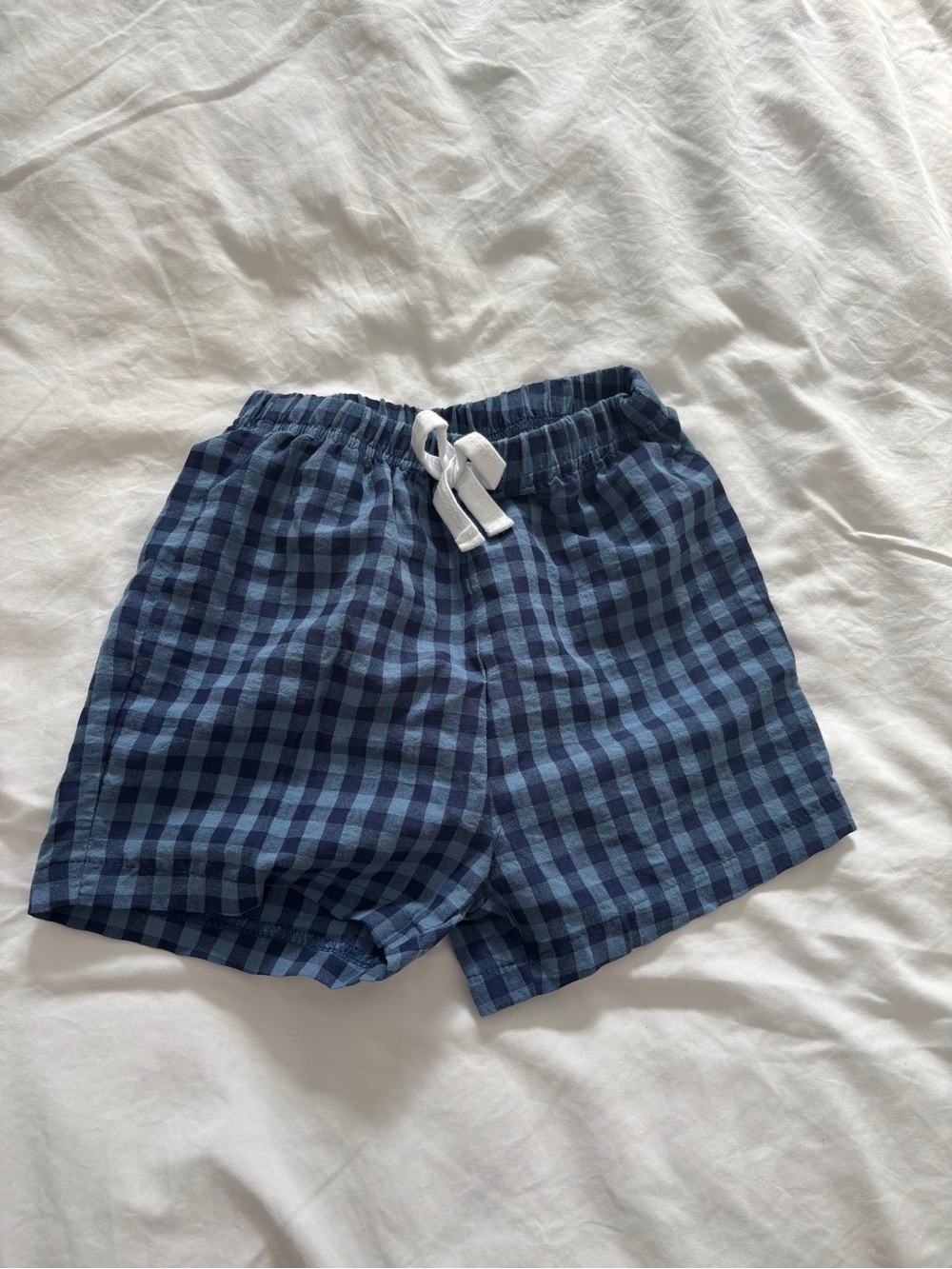 Kids Navy Gingham Pull-On Shorts with Drawstring